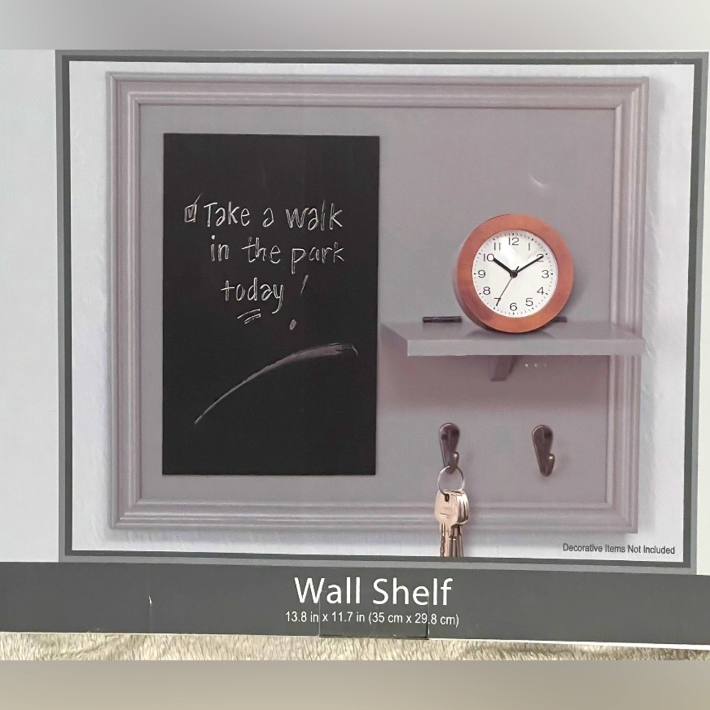 Gray Wall Shelf with Chalkboard 13.8 in x 11.7 in